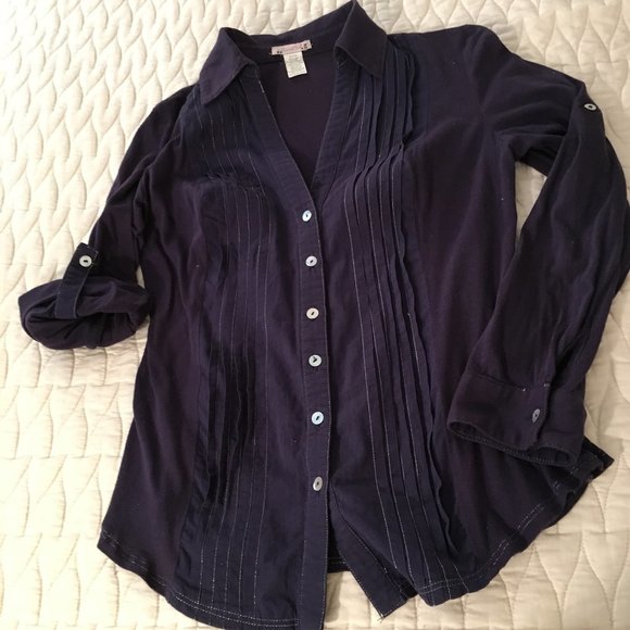 CLEANOUT SALE 90s Blue Tux Blouse - Picture 5 of 7